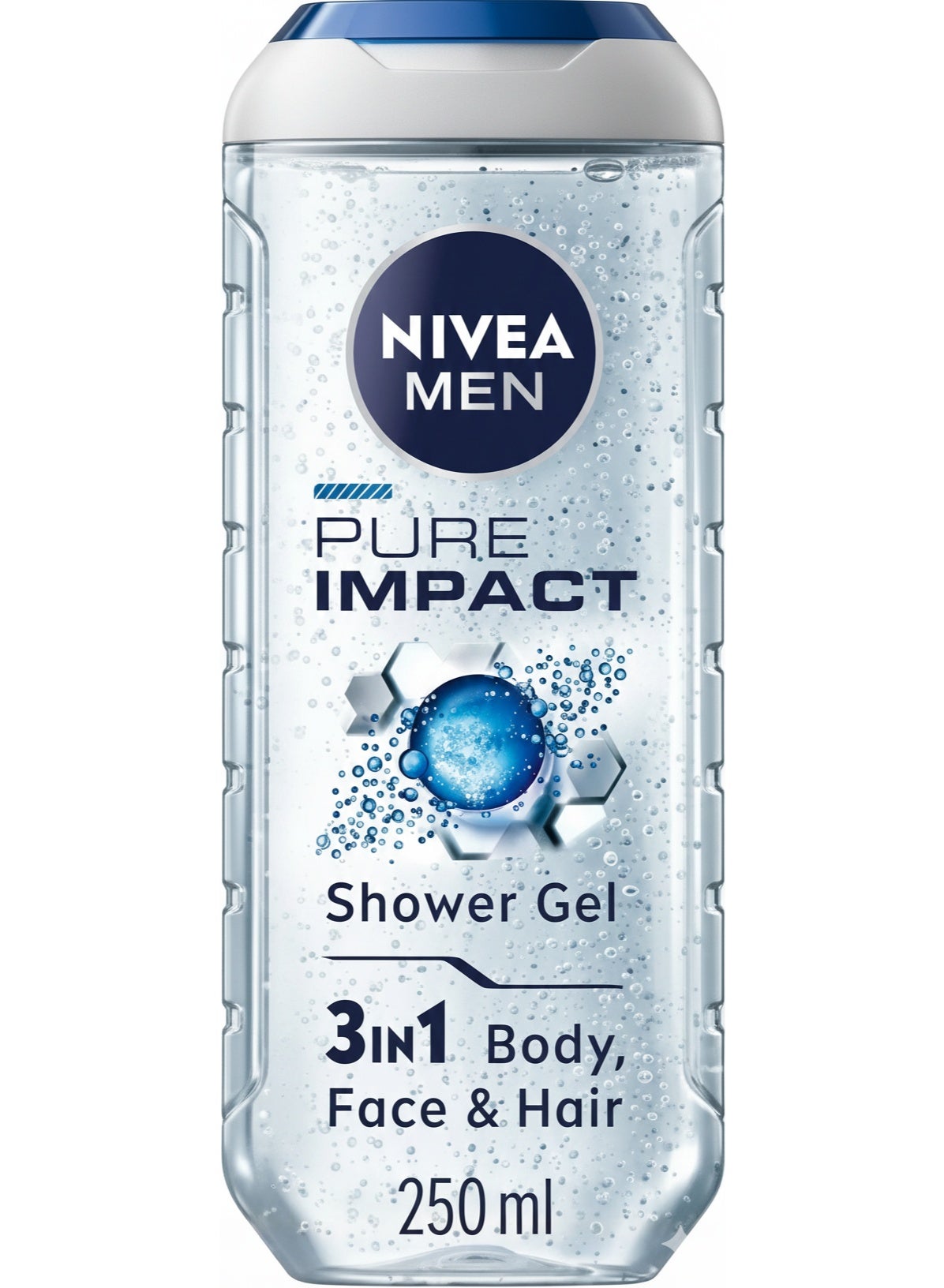 NIVEA MEN Pure Impact 3in1 Shower Gel Body Wash, Deep Cleansing, 250ml